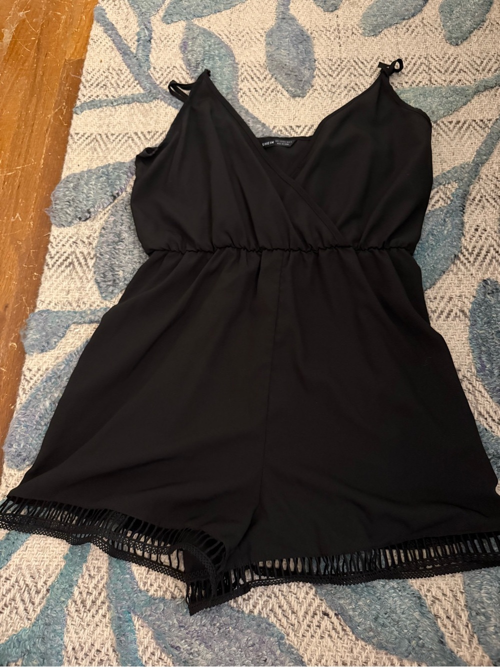 SHEIN Black Lace-Hem Romper Chemise
